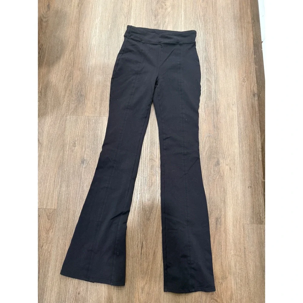 Alo Yoga Women Black High Waist Front Slit Flare Leggings Yoga Pants Size S